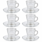 Premium Clear Swirl Fluted Glass Tea & Coffee Cup and Saucer Set – 12-Piece Set