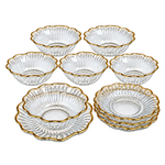 Luxurious Gold-Rimmed Fluted Glass Piyali with Matching Saucers – Set of 6