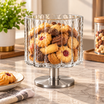 Danny Home Hand-Made Textured Pedestal Glass Bowl Jar (14.8x10x13.2cm) – Open Decorative Candy & Dessert Container