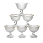 Luxury 6-Piece Gold-Rimmed Fluted Glass Ice Cream Bowl Set - Footed Dessert Cups
