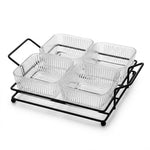 Danny Home Modern 4-Section Glass Snack Bowl Set with Metal Rack (300ml)