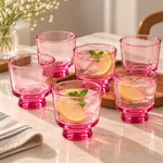 Premium 6Pcs Clear Glass Juice Set with Vibrant Red Footed Base Short Pedestal Drinking Cups for Desserts & Beverages