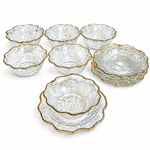 Luxury Rose Gold Rim Hammered Glass Piyali Bowl and Saucer Set 6-Piece Dessert Set