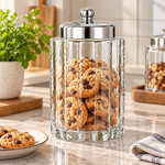 Danny Home Hand-Made Textured Glass Storage Jar with Metallic Silver Lid (9.9x15.7x23.7cm) – Luxury Candy & Cookie Canister