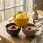 Danny Home 4.25" Porcelain Bowl Set of 3 – Multicolor Fluted Ceramic Snack & Dip Bowls