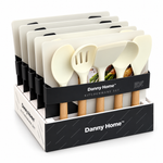 Danny Home Modern Cream Silicone 5-Piece Kitchen Utensil Set with Wooden Handles – Heat-Resistant Non-Stick Cooking Tools
