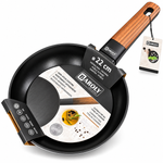 Baroly Premium Non-Stick Aluminum Frying Pan 22cm with Wooden Look Handle – Black