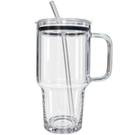 Premium Clear Glass Tumbler with Handle, Lid & Straw – 1 Litre | XF036