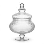 Clear Ribbed Glass Apothecary Jar on Pedestal Stand – Decorative Storage Canister