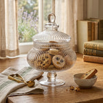 Clear Ribbed Glass Apothecary Jar on Pedestal Stand – Decorative Storage Canister