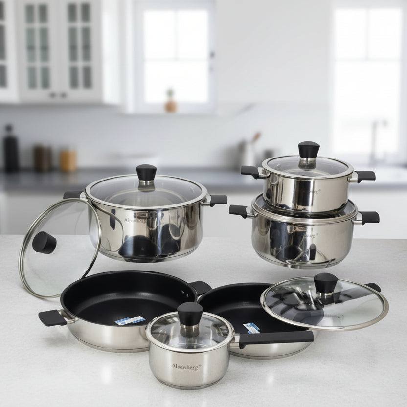 HP74 12Pcs Cook Set SS With Glass Lid 2c