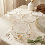 Luxurious Gold-Rimmed Fine Fluted Glass Piyali with Matching Saucers – Set of 6