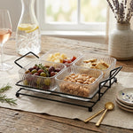 Danny Home Modern 4-Section Glass Snack Bowl Set with Metal Rack (300ml)