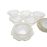 Luxurious Gold-Rimmed Fine Fluted Glass Piyali with Matching Saucers – Set of 6